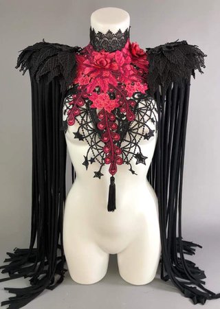 DANSE MACABRE - Crimson & Black Lace Harness Collar & Epaulettes – Lovechild Boudoir