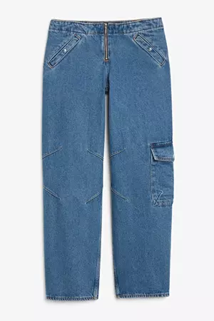 Low waist cargo jeans - Blue - Monki WW