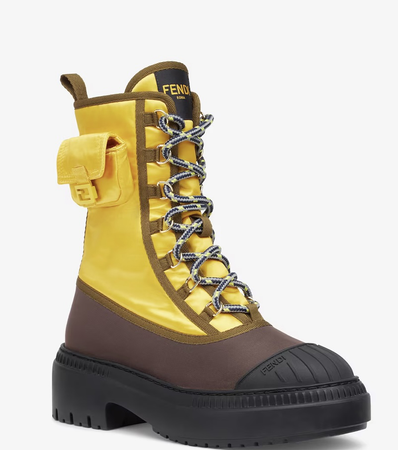 Domino Yellow nylon biker boots $1,450.00|Fendi