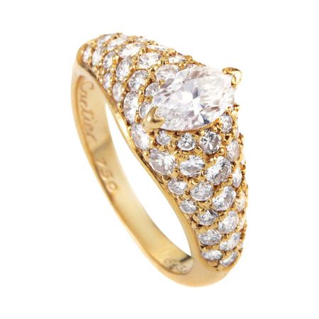 Cartier Marquise 1.25 Carat Diamond 18 Karat Yellow Gold Engagement Ring For Sale at 1stDibs