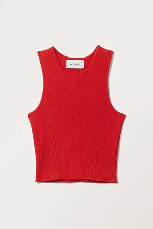Fitted Rib-Knitted Tank Top - Red - Monki WW