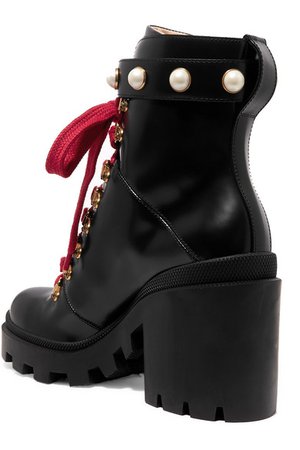 Gucci | Faux pearl-embellished leather ankle boots | NET-A-PORTER.COM