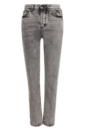 Женские серые джинсы прямого кроя с завышенной талией и потертостями SAINT LAURENT — купить за 43350 руб. в интернет-магазине ЦУМ, арт. 500454/YE805