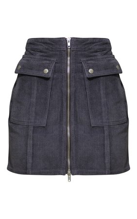 Grey Front Pocket Detail Cord Skirt | Denim | PrettyLittleThing USA