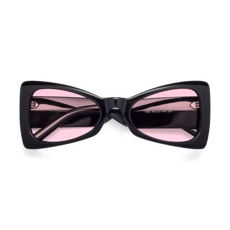 black frame, pink lenses