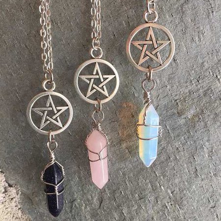 Crystal Pentacle Necklace/ Wrapped Crystal Necklace/ Pentacle