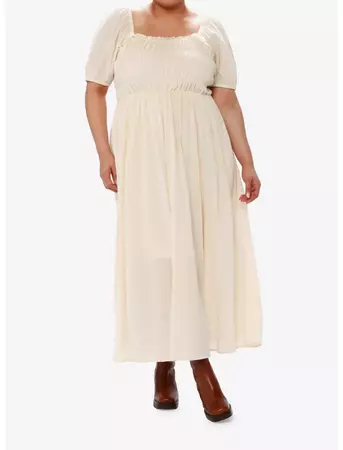 Thorn & Fable Ivory Smocked Maxi Dress Plus Size | Hot Topic