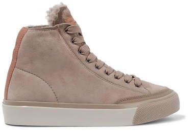 Rb Shearling-lined Suede Sneakers - Taupe