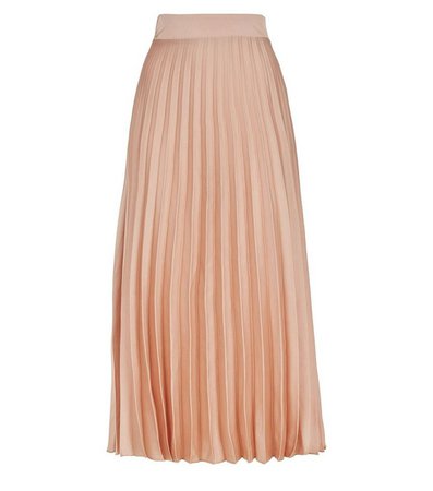 Pale Pink Pleated Satin Midi Skirt | New Look