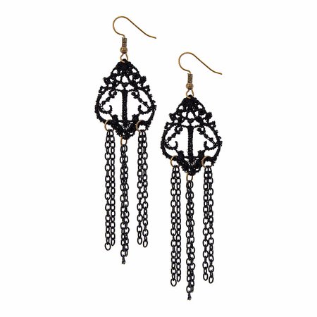 Lace & Chains Black Earrings, Alternative Jewellery Uk