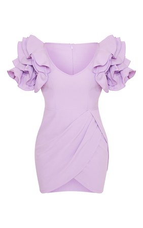 Lilac Frill Sleeve V Neck Bodycon Dress | PrettyLittleThing USA