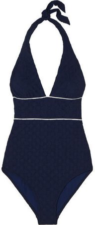 Textured Halterneck Swimsuit - Navy