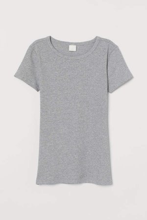 Ribbed Cotton T-shirt - Gray