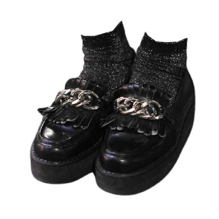 black platform loafers shoes sparkle glitter ankle socks png