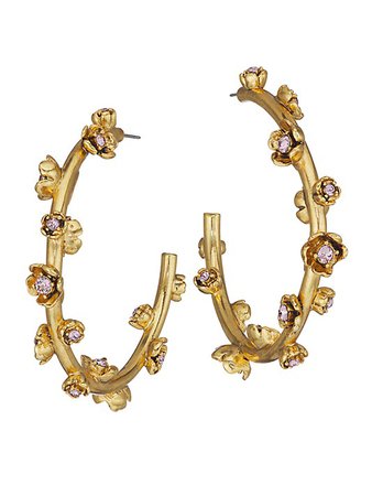 Buy Oscar de la Renta Goldtone & Swarovski Crystal Floral Hoop Earrings up to 70% Off | Saks Fifth Avenue