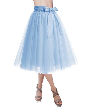 DRESSTELLS Knee Length Tulle Skirt Tutu Skirt Evening Party Gown Prom Formal Skirts at Amazon Women’s Clothing store: