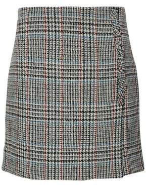 Wrap-effect Houndstooth Wool Mini Skirt