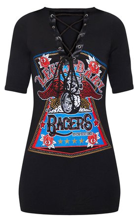 Racers Black Lace Up T Shirt Dress | Dresses | PrettyLittleThing