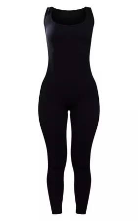 Petite Black Structured Contour Rib Jumpsuit | PrettyLittleThing USA
