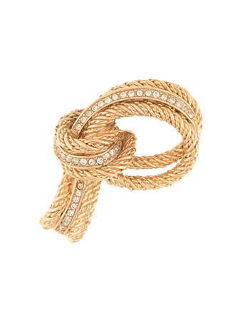 Christian Dior Pre-Owned Rhinestone Knotted Rope Brooch 2408000391353 Gold | Farfetch