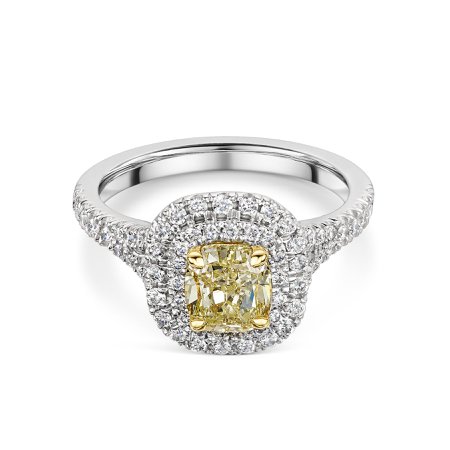 Cushion-Cut Yellow Diamond Cluster Ring in Platinum - Hamilton & Inches