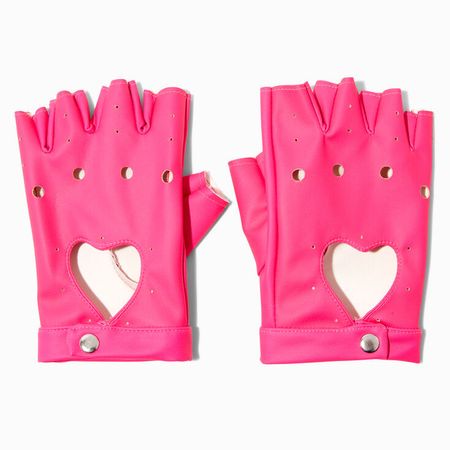 Heart Cutout Faux Leather Fingerless Gloves - Hot Pink | Claire's US