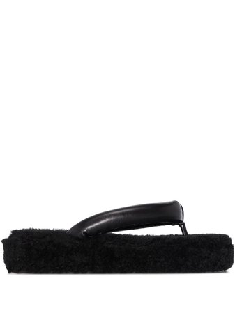 Amina Muaddi Yoon Shearling 35mm Flatform Sandals - Farfetch