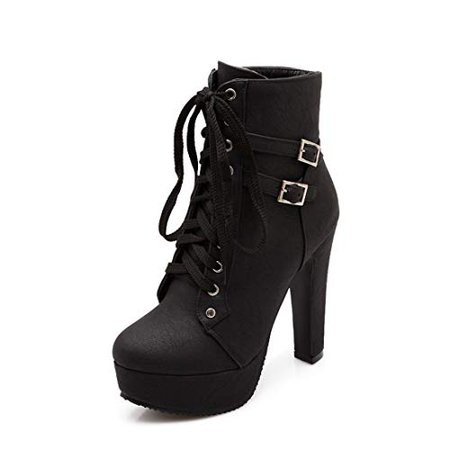 Amazon.com | Susanny Women Autumn Round Toe Lace up Ankle Buckle Chunky High Heel Platform Knight Martin Boots | Ankle & Bootie