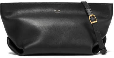 Envelope Pleat Leather Shoulder Bag - Black