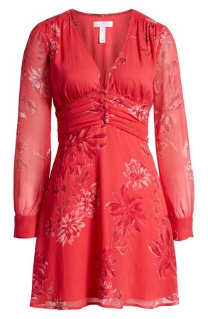 Leith Floral Shirred Waist Long Sleeve Dress (Regular & Plus Size) | Nordstrom