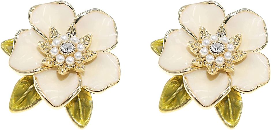Amazon.com: JeanBeau Statement White Flower Stud Earrings for Women Girls - Fashion Fall Eye catching Enamel - leaves tiny pearls cubic zirconia - Gold plated Cute Big Floral Studs Jewelry Gift: Clothing, Shoes & Jewelry