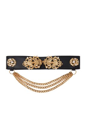 Alessandra Rich Gold-Tone Embellished Leather Belt