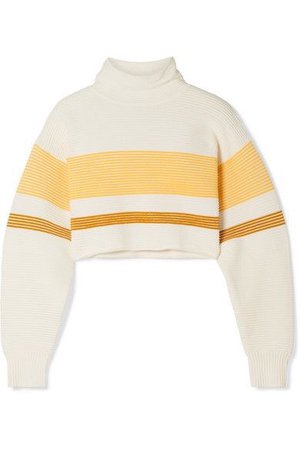 white sweater with yellow stripes