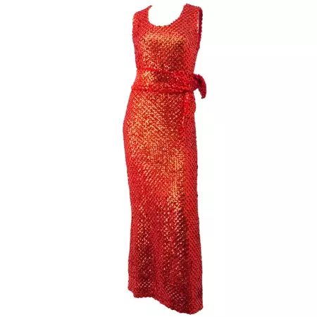 70s Red Sequined Evening Gown For Sale at 1stDibs | 70s evening gown, 70s gown, 70s evening wear