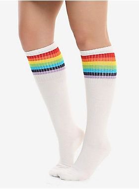 Rainbow Cuff Knee High Socks