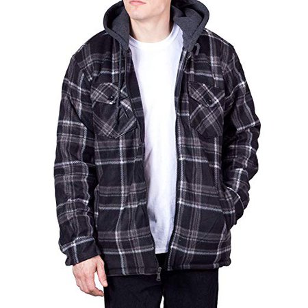 Walnut Creek Mens Soft Fleece Lined Plaid Flannel Jacket (Large, Grey/Black) at Amazon Men’s Clothing store: