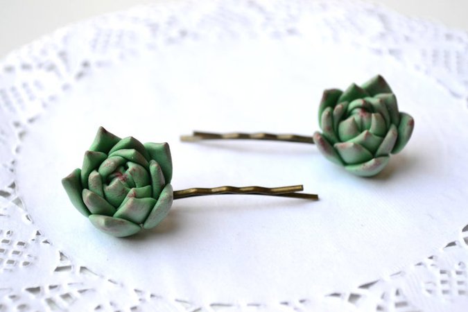 Green succulent hair clip booby pin. Succulent hair jewelry. | Etsy
