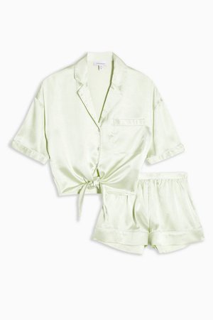 Green Tie Satin Pyjama Set | Topshop