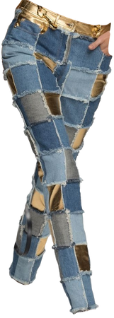 denim moschino patchwork jeans with gold patches