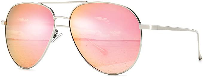 SUNGAIT Women’s Lightweight Oversized Aviator Sunglasses - Mirrored Polarized Lens (Light-Gold Frame/Pink Mirrored Lens, 60)1603JKF at Amazon