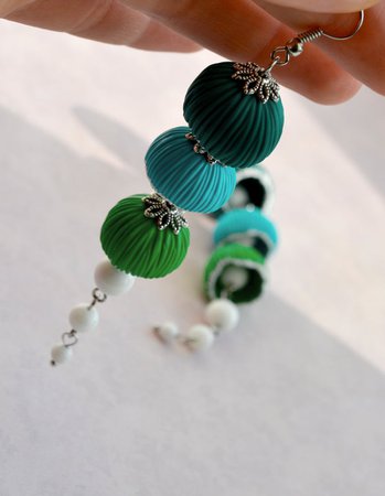 Long colorful earrings Green blue color earrings Gift for | Etsy