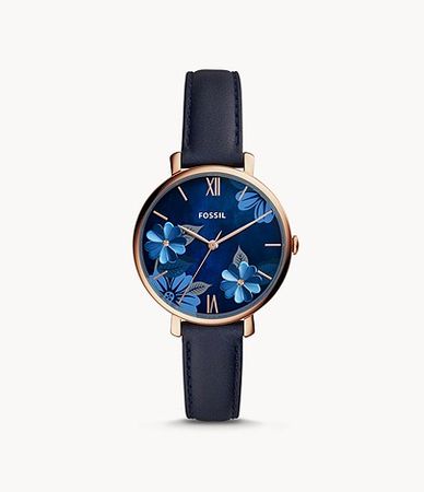 Jacqueline Three-Hand Navy Leather Watch - ES4673 - Fossil