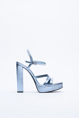 blue metallic chunky heels