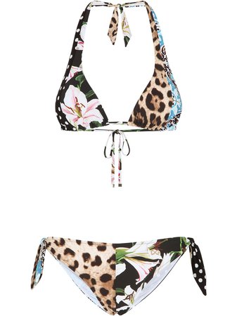 Dolce & Gabbana mixed-print halterneck bikini
