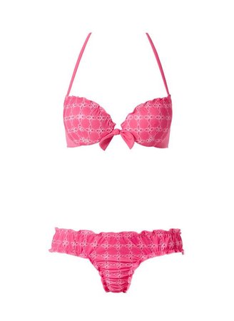 Pink Lace Bow Bikini Swimsuit