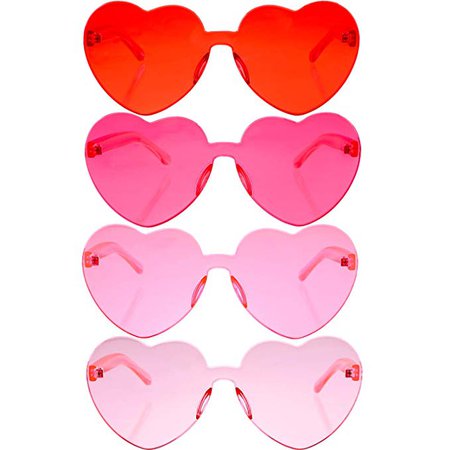 Amazon.com: Gejoy 4 Pieces Heart Shaped Rimless Sunglasses Transparent Frameless Glasses Tinted Eyewear for Women and Girls Party Cosplay (Red, Rose Red, Pink, Light Pink): Toys & Games