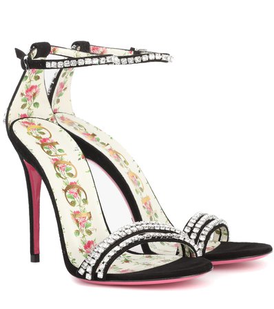 Crystal-Embellished Suede Sandals - Gucci | mytheresa