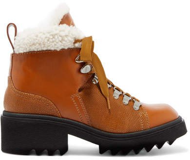 Bella Shearling-lined Lizard-effect Leather Ankle Boots - Tan