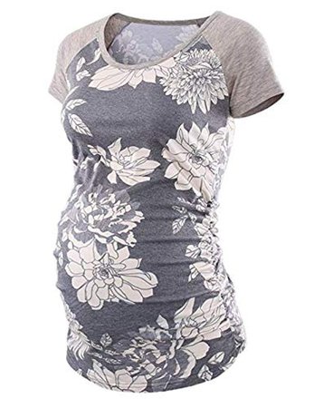 Womens Classic Baseball Crew Neck Raglan Short Sleeve Side Ruched Maternity Tops Tunic T Shirts Pregnancy Clothes at Amazon Women’s Clothing store:
