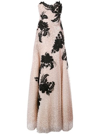 Pink Marchesa Floral Embroidered Gown | Farfetch.com